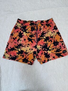 HURLEY Neon Tie-dye Swim Board Shorts Active Size Large Drawstring Waist